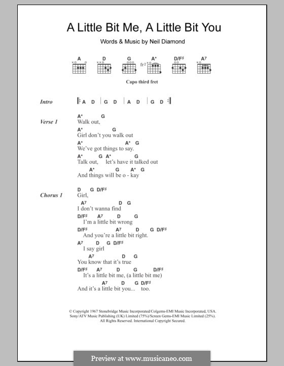 A Little Bit Me, a Little Bit You by N. Diamond sheet music on MusicaNeo
