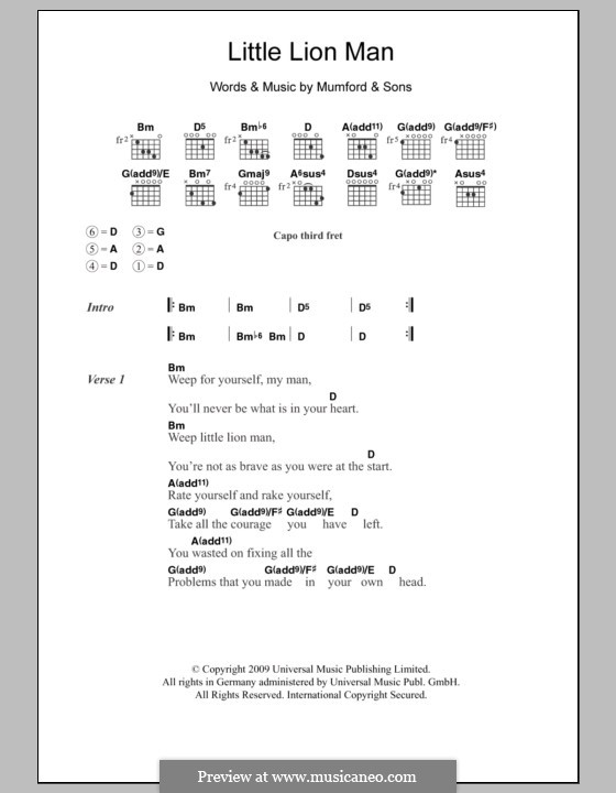 Little Lion Man (Mumford & Sons): Lyrics and chords by Marcus Mumford