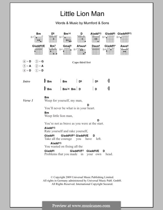 Little Lion Man (Mumford & Sons): Lyrics and chords by Marcus Mumford