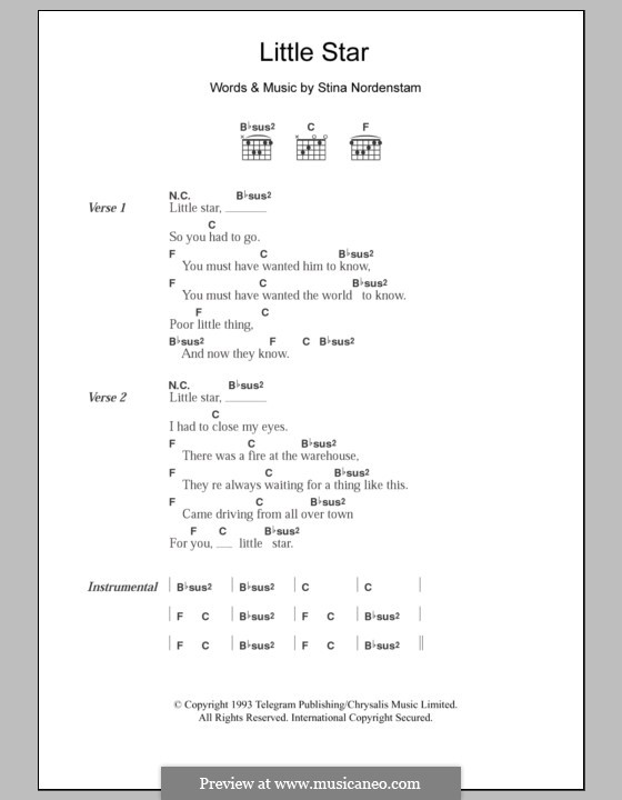 Little Star: Lyrics and chords by Stina Nordenstam