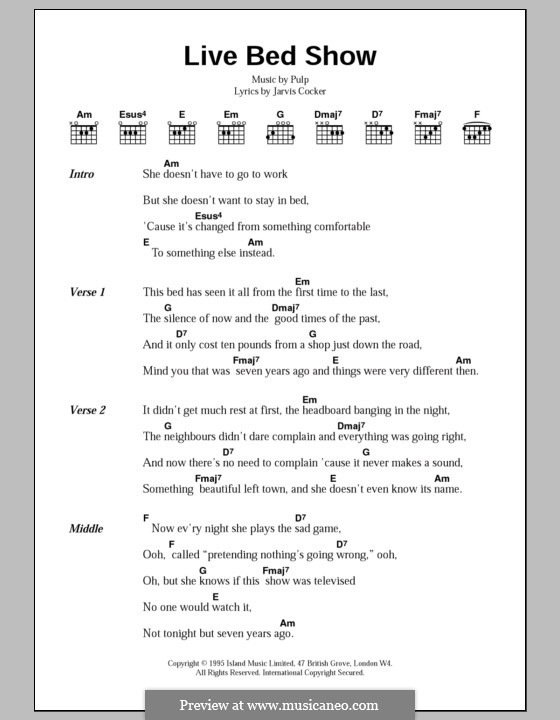 Live Bed Show: Lyrics and chords by Pulp