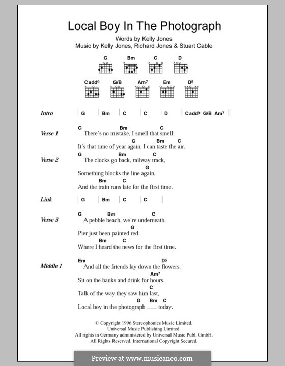 Local Boy in the Photograph (Stereophonics): Lyrics and chords by Kelly Jones, Richard Jones, Stuart Cable