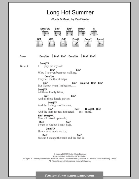 Long Hot Summer (The Style Council): Lyrics and chords by Paul Weller