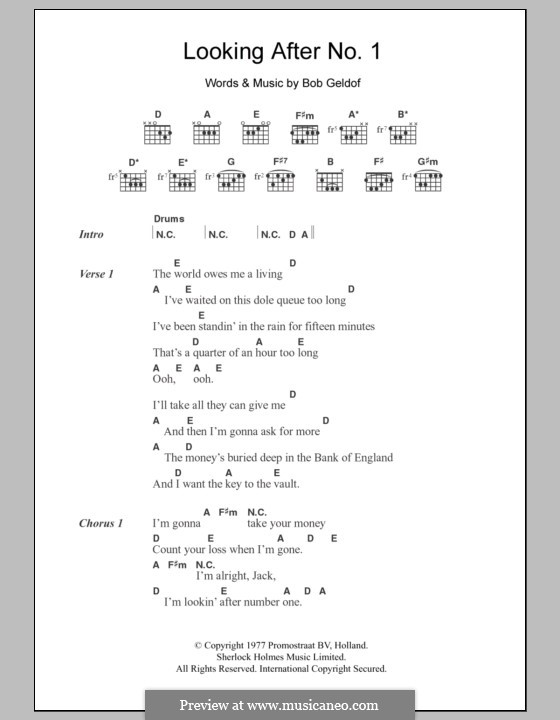 Looking After No.1 (The Boomtown Rats): Lyrics and chords by Bob Geldof