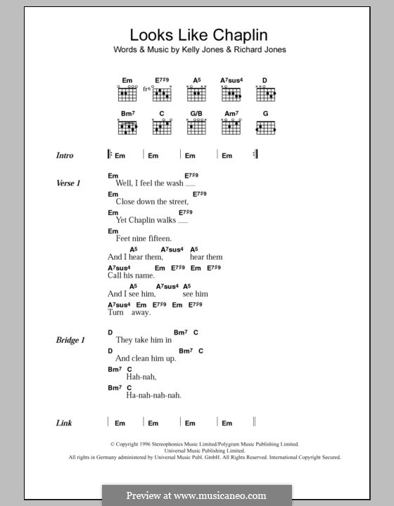 Looks Like Chaplin (Stereophonics): Lyrics and chords by Kelly Jones, Richard Jones