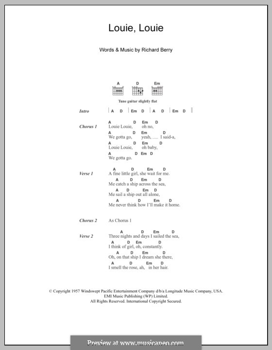 Louie, Louie (The Kingsmen): Lyrics and chords by Richard Berry