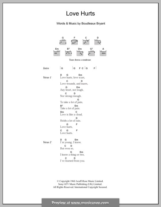 Love Hurts (The Everly Brothers): Lyrics and chords by Boudleaux Bryant