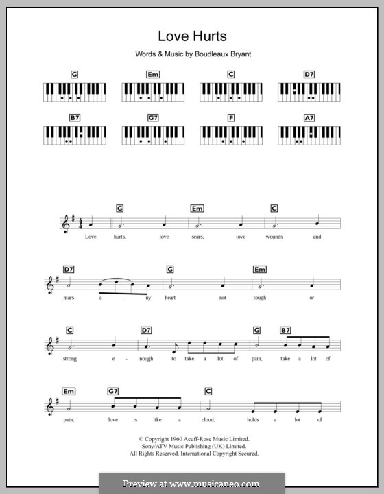 Love Hurts (The Everly Brothers): For keyboard by Boudleaux Bryant