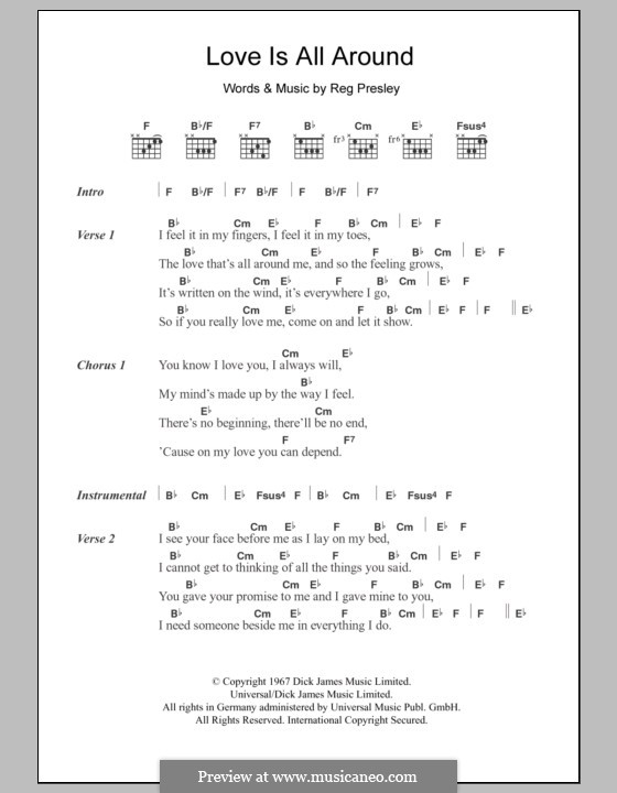 Love Is All Around (Wet Wet Wet): Lyrics and chords by Reg Presley