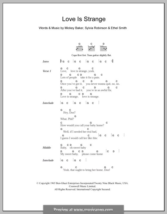 Love Is Strange: Lyrics and chords by Ethel Smith, Mickey Baker, Sylvia Robinson