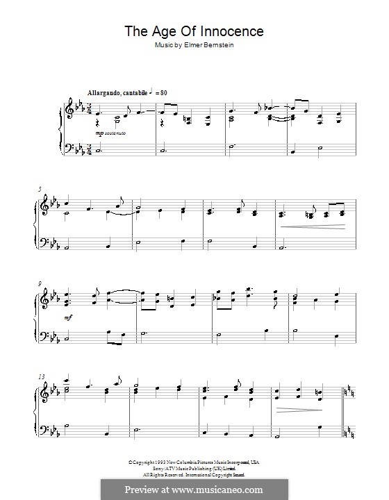 Age of Innocence (End Credits): For piano by Elmer Bernstein
