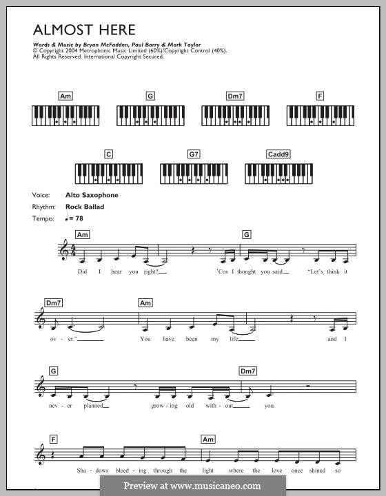 Almost Here (Delta Goodrem & Brian McFadden): For keyboard by Mark Taylor, Paul Barry