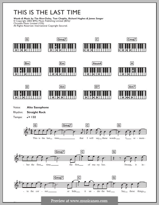 This Is the Last Time (Keane): For keyboard by James Sanger, Richard Hughes, Tim Rice-Oxley, Tom Chaplin