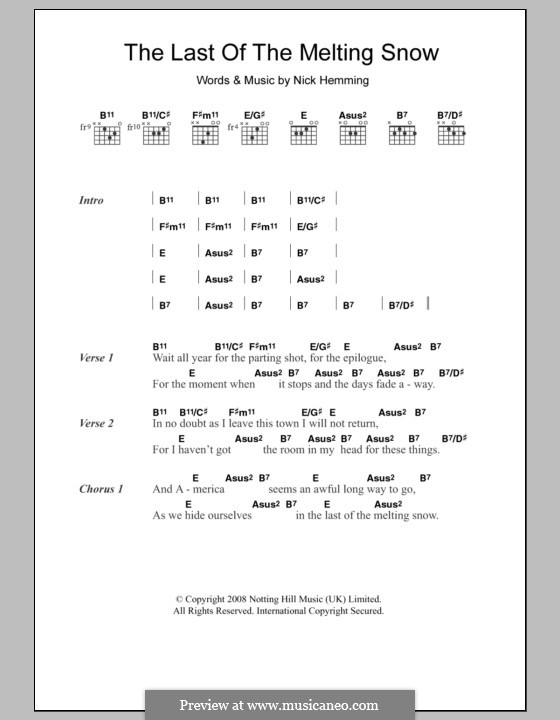 The Last of the Melting Snow (The Leisure Society): Lyrics and chords by Nick Hemming