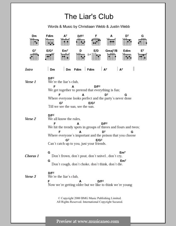 The Liar's Club (The Webb Brothers): Lyrics and chords by Christiaan Webb, Justin Webb