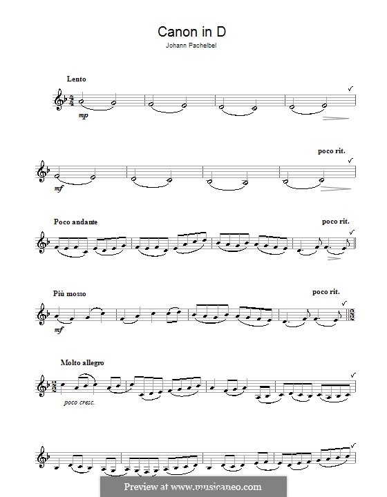 One instrument version: For clarinet by Johann Pachelbel