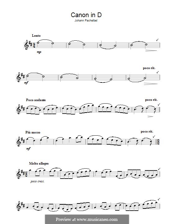 Canon in D Major (Printable): For flute by Johann Pachelbel