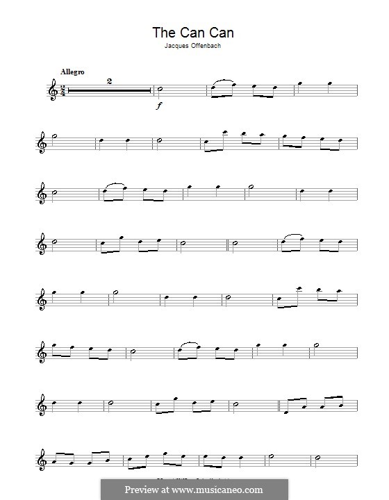 Can-Can (Printable Scores): For alto saxophone and piano – solo part by Jacques Offenbach