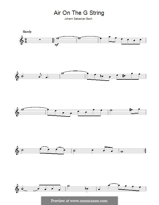 Aria (Printable Scores): Version for flute by Johann Sebastian Bach