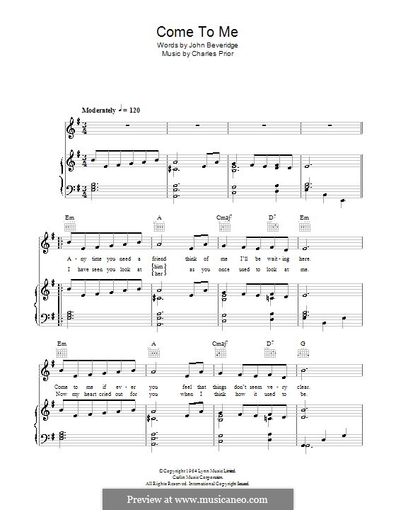 Come To Me (Julie Grant): For voice and piano (or guitar) by Charles Prior