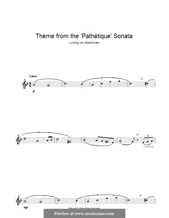Movement II (Printable scores): Theme. Version for alto saxophone by Ludwig van Beethoven