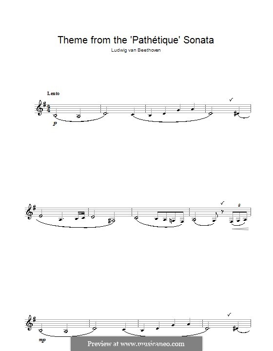 Movement II (Printable scores): Theme. Version for clarinet by Ludwig van Beethoven