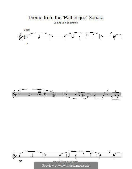 Movement II (Printable scores): Theme. Version for flute by Ludwig van Beethoven