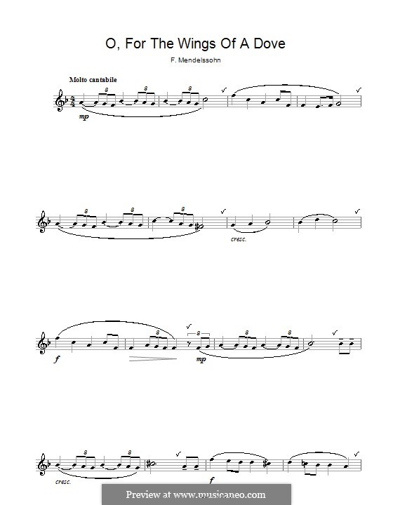 Hör mein Bitten (Hear My Prayer), WoO 15: O for the Wings of a Dove, for flute by Felix Mendelssohn-Bartholdy