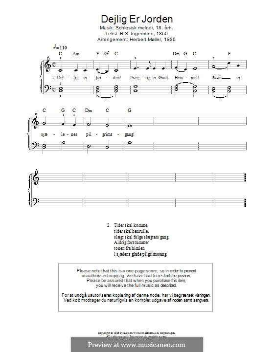 Dejlig Er Jorden: For piano by folklore
