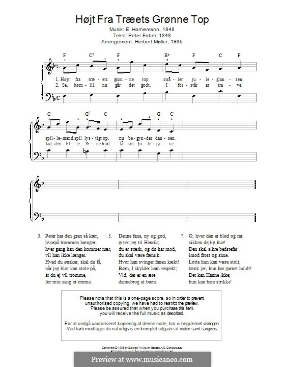 Højt Fra Træets Grønne Top by Horneman - sheet music on MusicaNeo