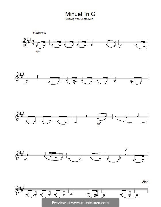 Minuet in G Major: For clarinet by Ludwig van Beethoven