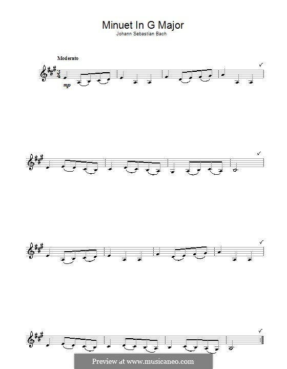No.4 Minuet in G Major, BWV Anh.114: For clarinet by Johann Sebastian Bach
