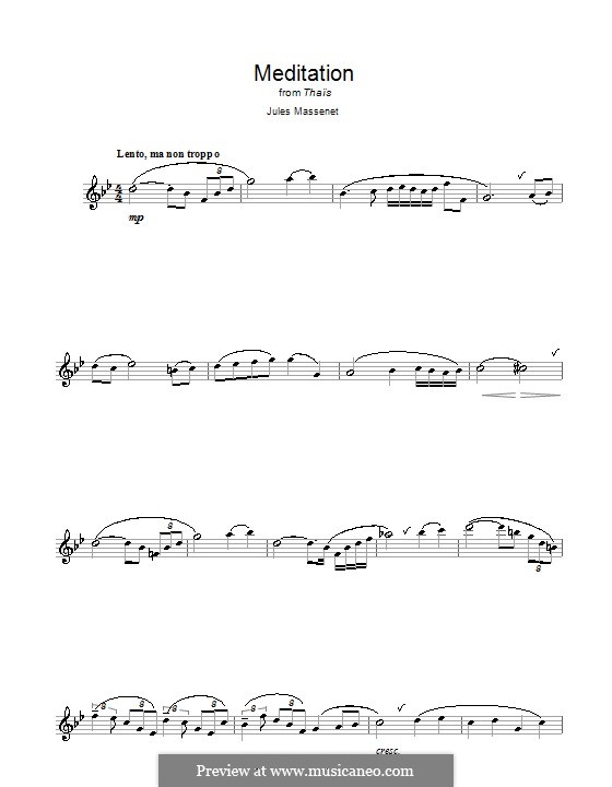 Meditation (printable scores): For flute by Jules Massenet
