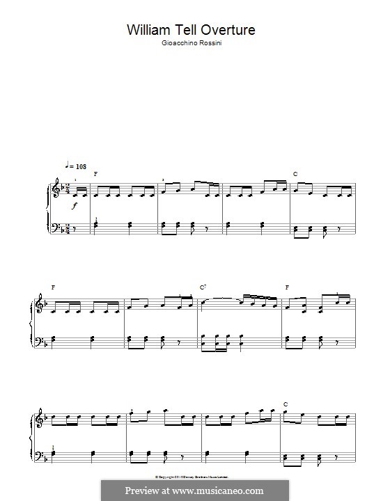 Overture (Printable Scores): Allegro vivace, for easy piano by Gioacchino Rossini