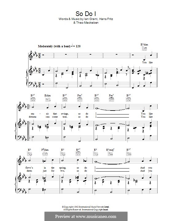 So Do I (Kenny Ball): For voice and piano (or guitar) by Theo Mackeben, Hans Fritz, Ian Grant