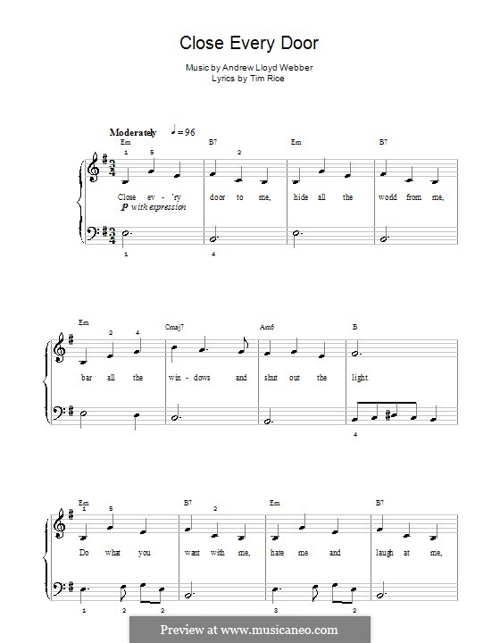 Close Every Door: For easy piano (with chords) by Andrew Lloyd Webber