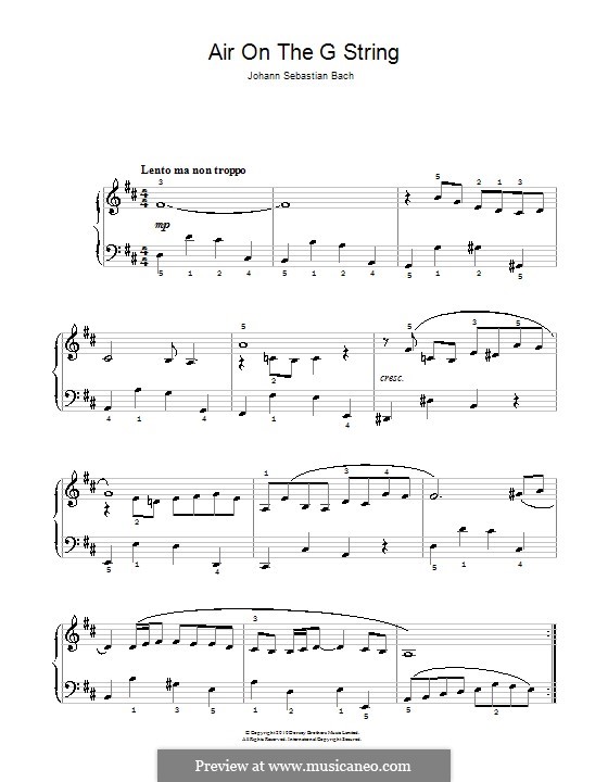 Aria (Printable Scores): Version for easy piano by Johann Sebastian Bach