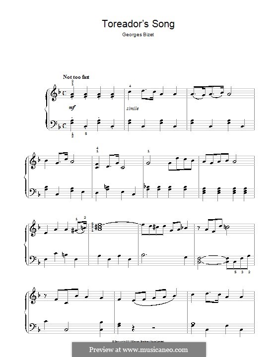 Toreador's Song: For easy piano by Georges Bizet