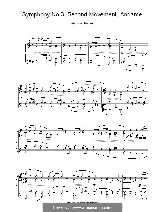 Movement II: Version for piano by Johannes Brahms