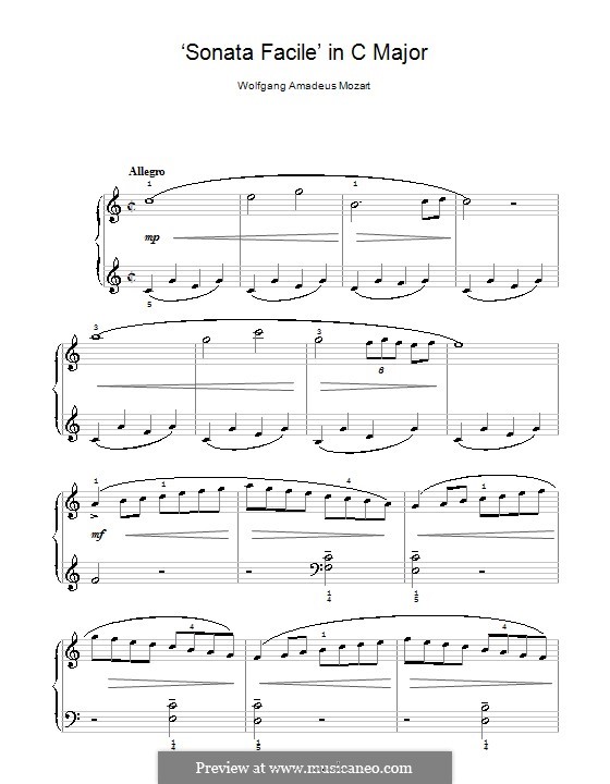 Sonata for Piano No.16 in C Major, K.545: Movement I. Version for easy piano by Wolfgang Amadeus Mozart