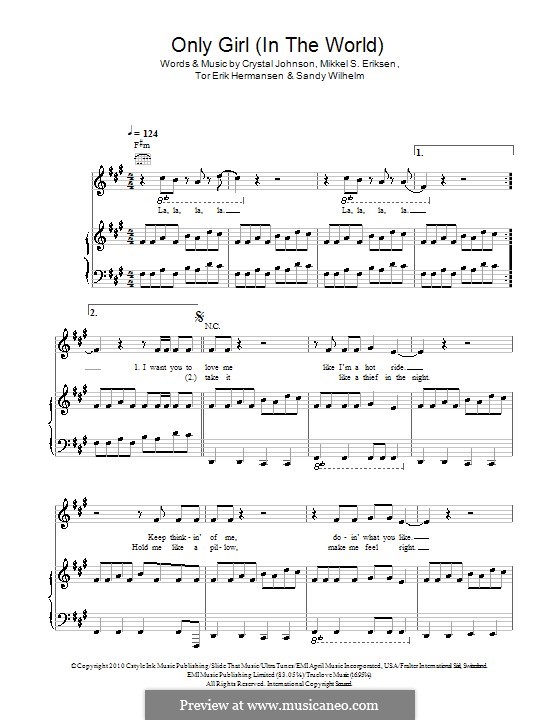 Only Girl (In the World): For voice and piano (or guitar) by Crystal Johnson, Mikkel Storleer Eriksen, Sandy Wilhelm, Tor Erik Hermansen