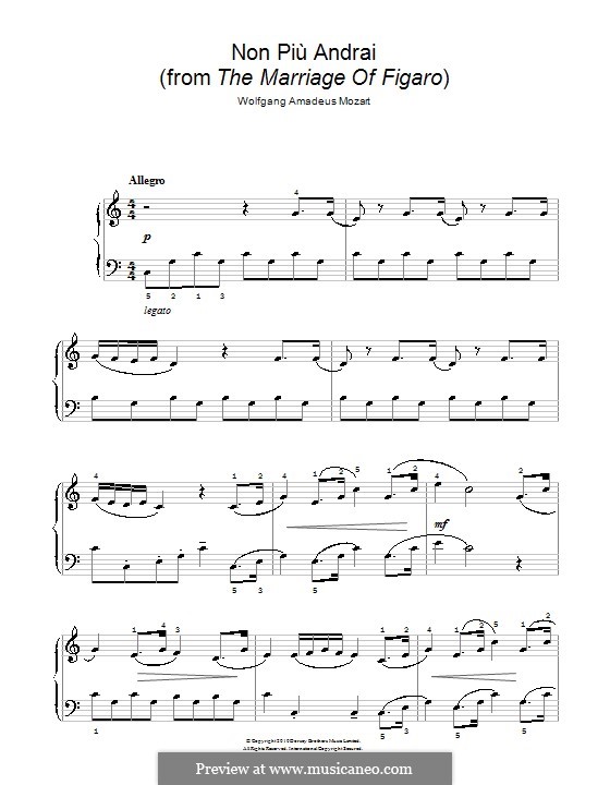 Non più andrai (Now no More): Version for piano by Wolfgang Amadeus Mozart
