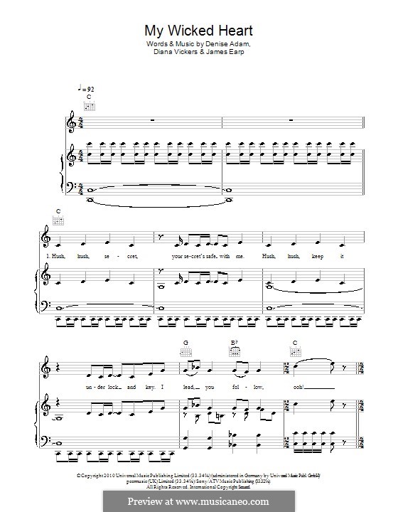 My Wicked Heart: For voice and piano (or guitar) by Denise Adam, Diana Vickers, James Earp
