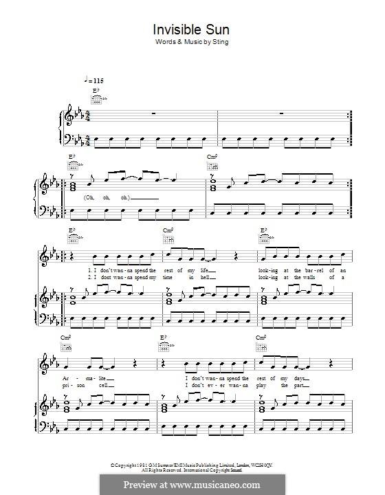 Invisible Sun (The Police): For voice and piano (or guitar) by Sting