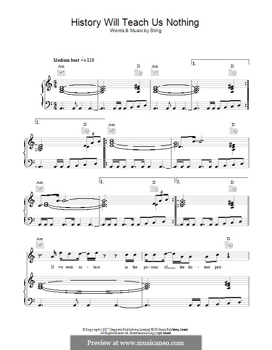 History Will Teach Us Nothing: For voice and piano (or guitar) by Sting