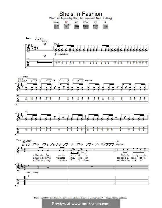 She's in Fashion (Suede): For guitar with tab by Brett Anderson, Neil Codling