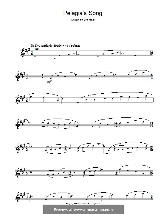 Pelagia's Song (from Captain Corelli's Mandolin): For alto saxophone by Stephen Warbeck