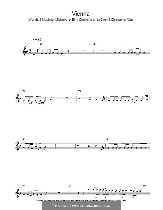 Vienna (Ultravox): For clarinet by Billy Currie, Christopher Allen, Midge Ure, Warren Cann