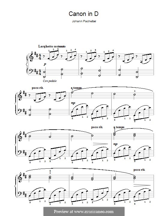 Piano version: Easy notes by Johann Pachelbel