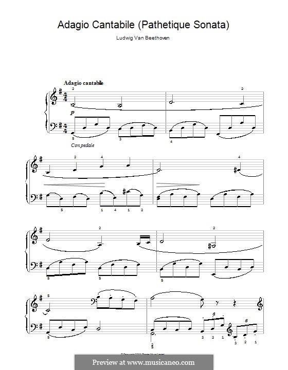 Movement II (Printable scores): Version for easy piano by Ludwig van Beethoven